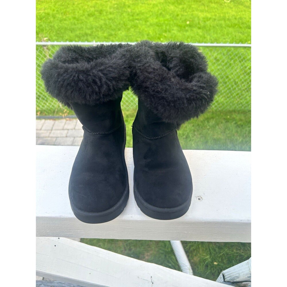 Sonoma Alani Black Faux Suede Faux Fur Lined Ankle Bootie Kids US 13